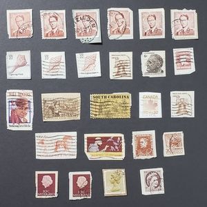 Postage Stamp Lot of 25, Brown, Crafts!